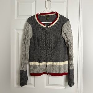 Orvis Colorblock Red Gray White Lambswool Sweater Cardigan Woman's Sz: Small